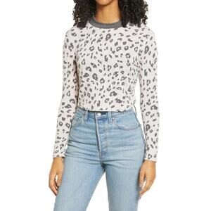 ALL IN FAVOR NEW $29 Long Sleeve Cropped Top in Leopard Print Large